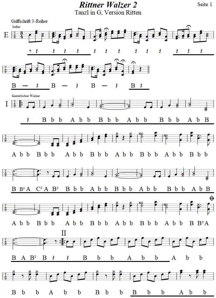 Rittner Walzer 2 in Griffschrift für Steirische Harmonika