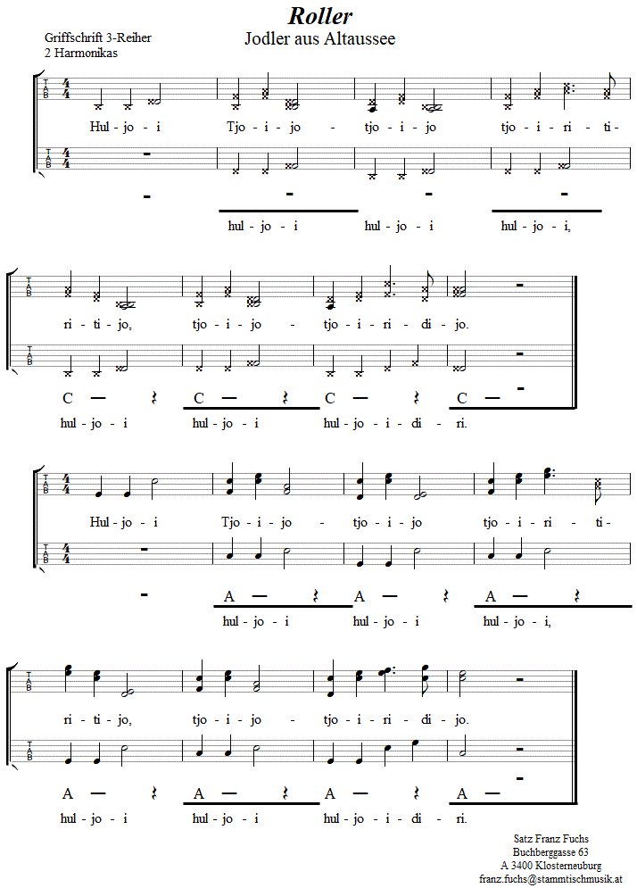 Roller Jodler - Noten aus dem Repertoire