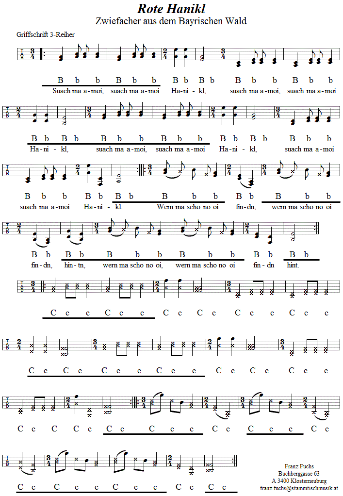 Rote Hanikl, Zwiefacher in Griffschrift für Steirische Harmonika
