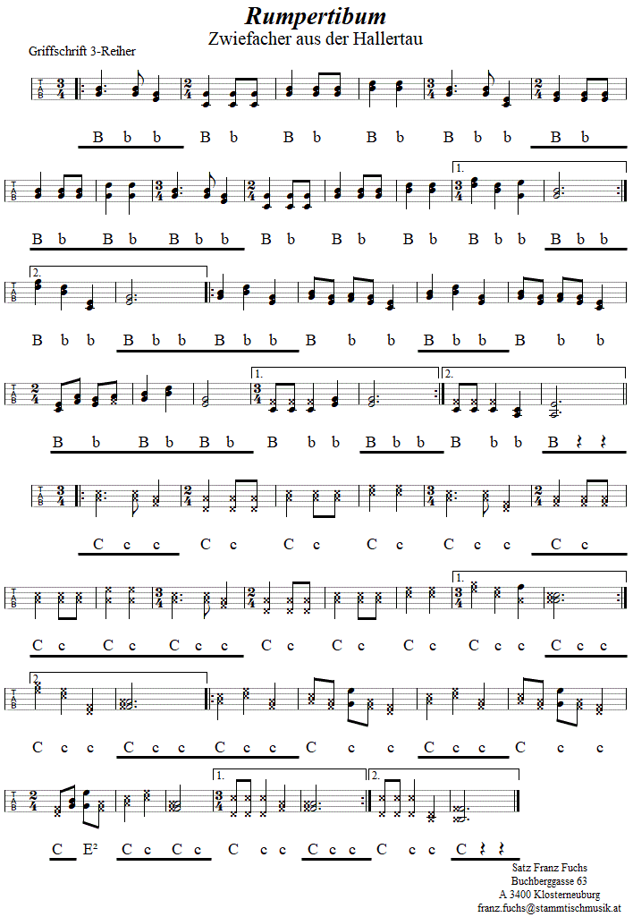 Rumpertibum, Zwiefacher aus der Hallertau, in Griffschrift für Steirische Harmonika