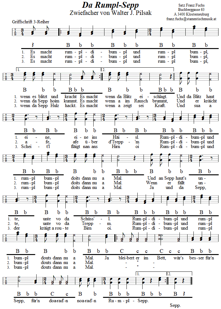 Da Rumplsepp, Zwiefacher von Walter J. Pilsak, in Griffschrift für Steirische Harmonika