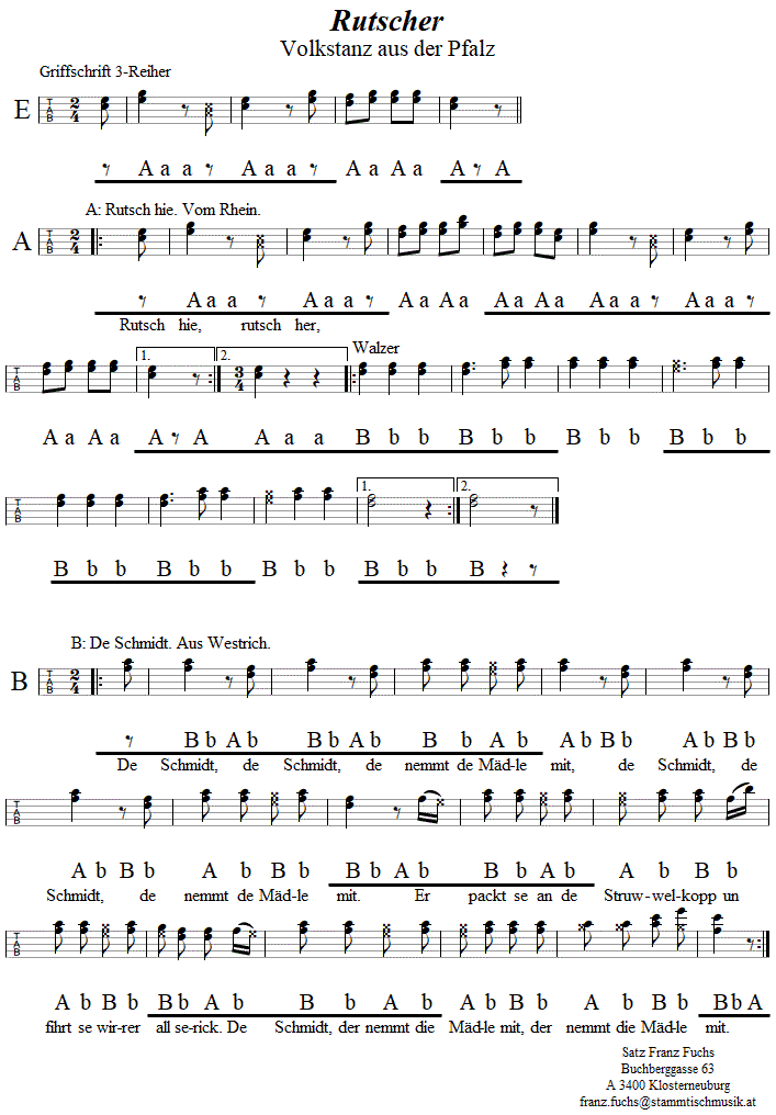 Rutscher in Griffschrift für Steirische Harmonika