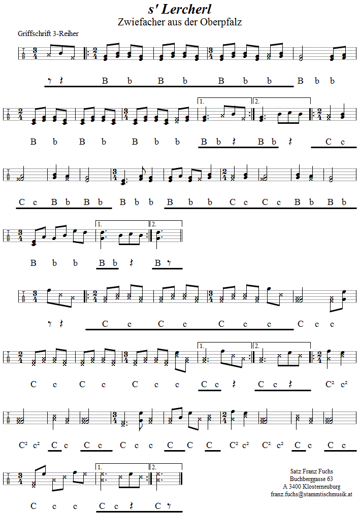 's Lercherl Zwiefacher in Griffschrift für Steirische Harmonika