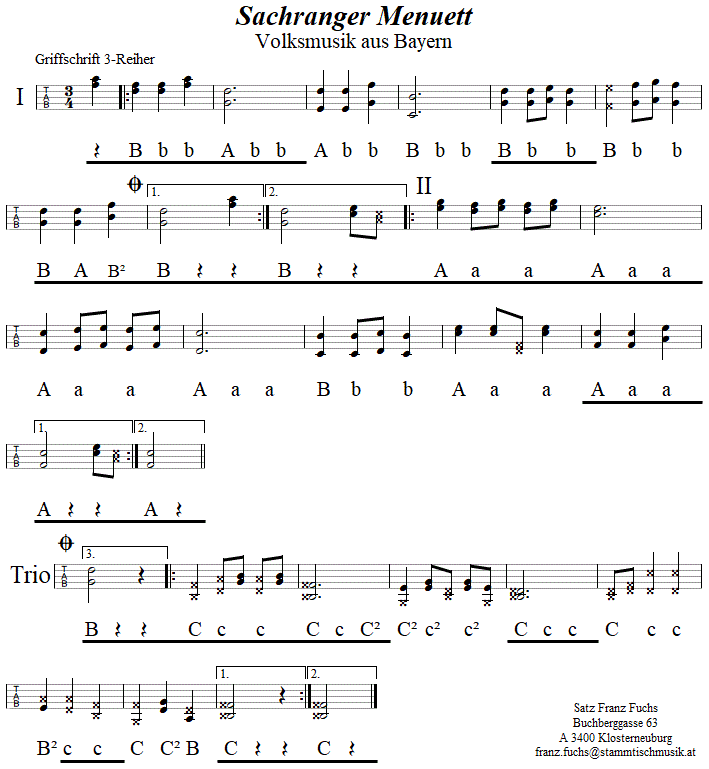 Sachranger Menuett in Griffschrift für Steirische Harmonika