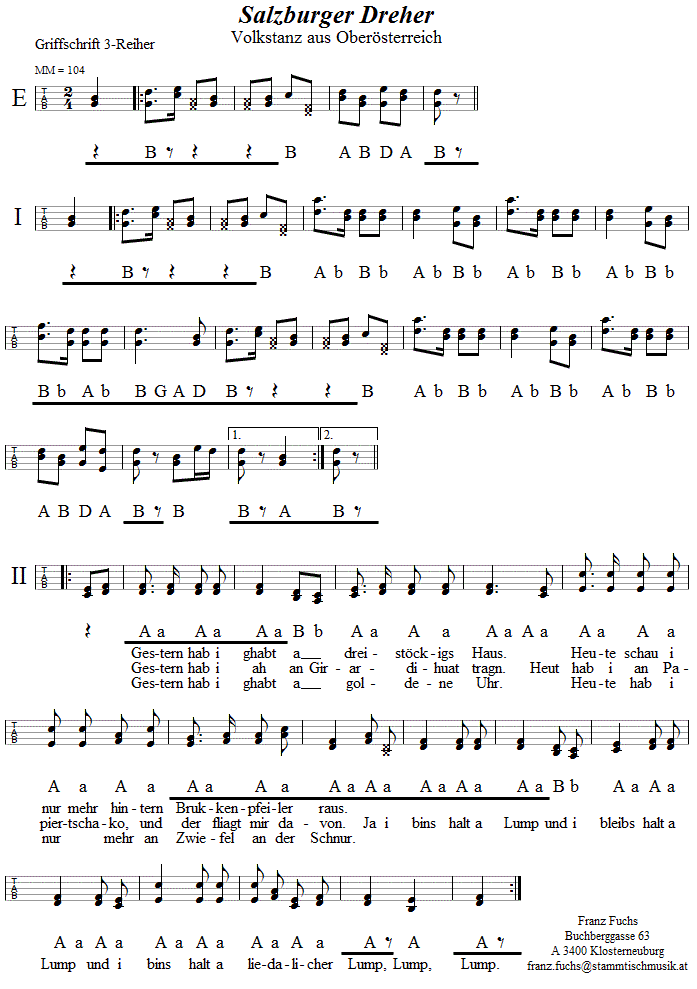 Salzburger Dreher Griffschrift - Ja i bins halt a Lump - Musik zum Volkstanz