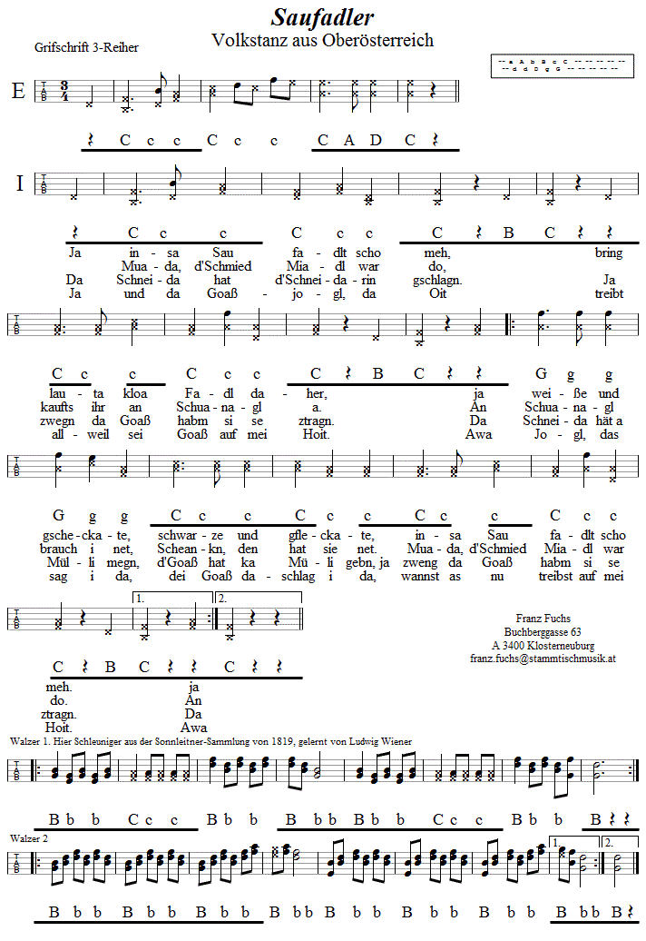 Saufadler, in Griffschrift für Steirische Harmonika