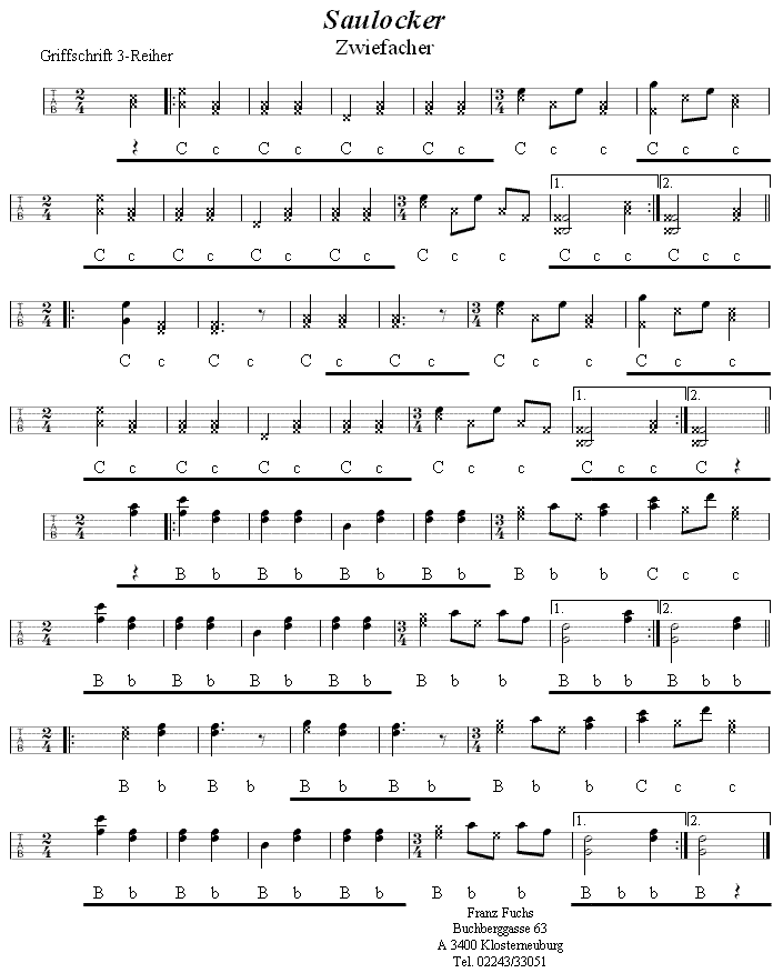 Saulocker Zwiefacher in Griffschrift für Steirische Harmonika