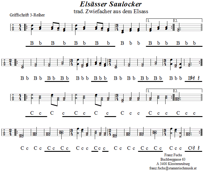 Saulocker aus dem Elsass, Zwiefacher in Griffschrift für Steirische Harmonika