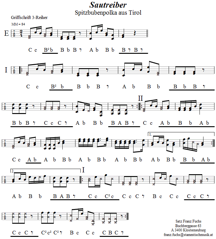 Sautreiber (Spitzbubenpolka), in Griffschrift für Steirische Harmonika