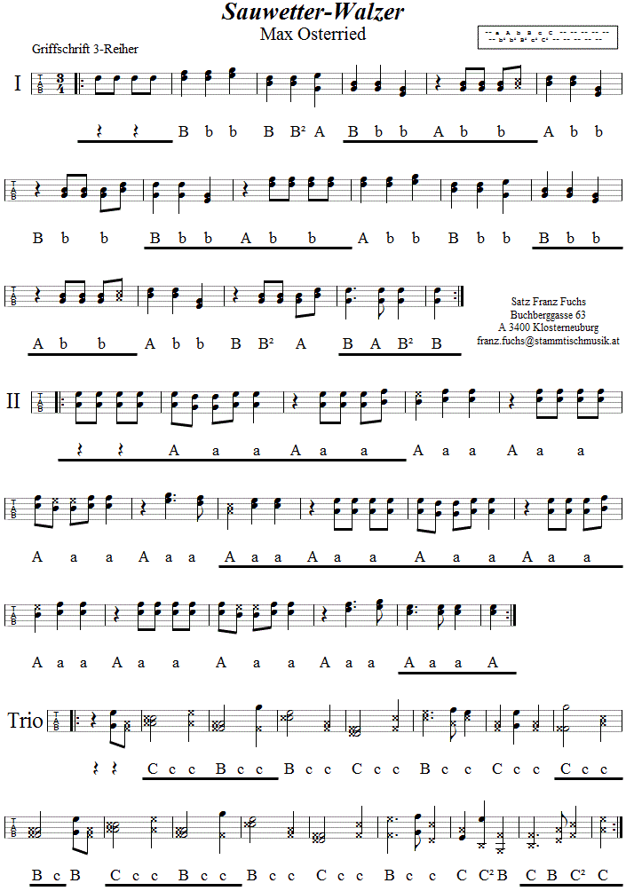 Sauwetterwalzer von Max Osterried - in Griffschrift für Steirische Harmonika