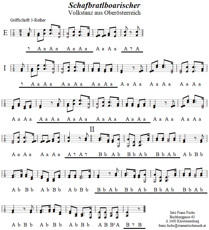 Schafbratlboarischer in Griffschrift für Steirische Harmonika