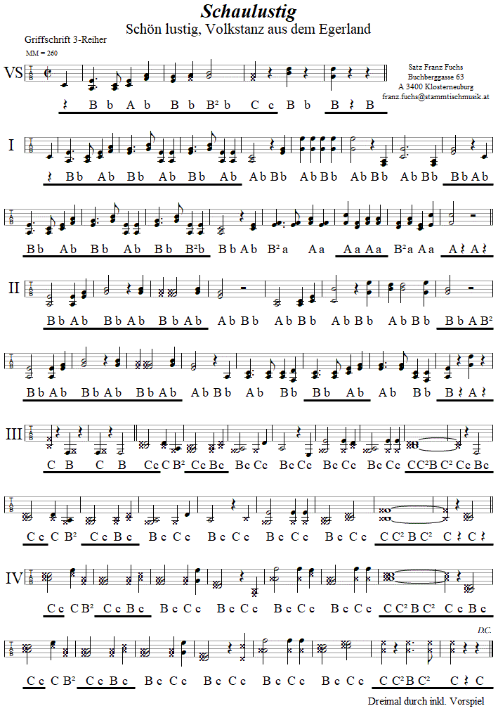 Schaulustig, in Griffschrift für Steirische Harmonika