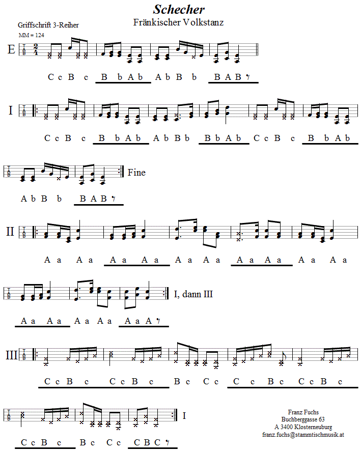 Schecher in Griffschrift für Steirische Harmonika