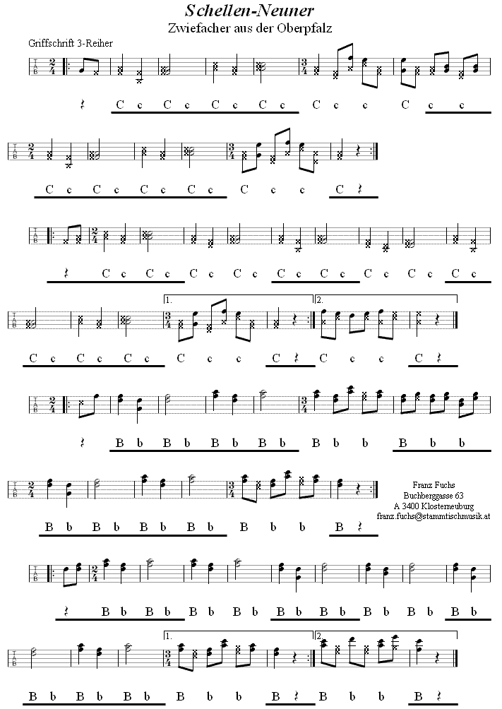 Schellen-Neuner, Zwiefacher in Griffschrift für Steirische Harmonika