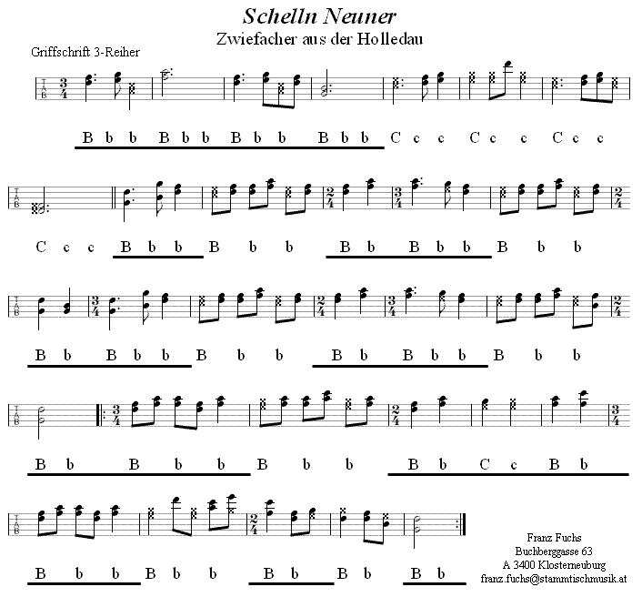 Schelln Neuner, Zwiefacher in Griffschrift für Steirische Harmonika