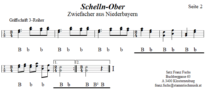 Schelln-Ober, Zwiefacher in Griffschrift für Steirische Harmonika