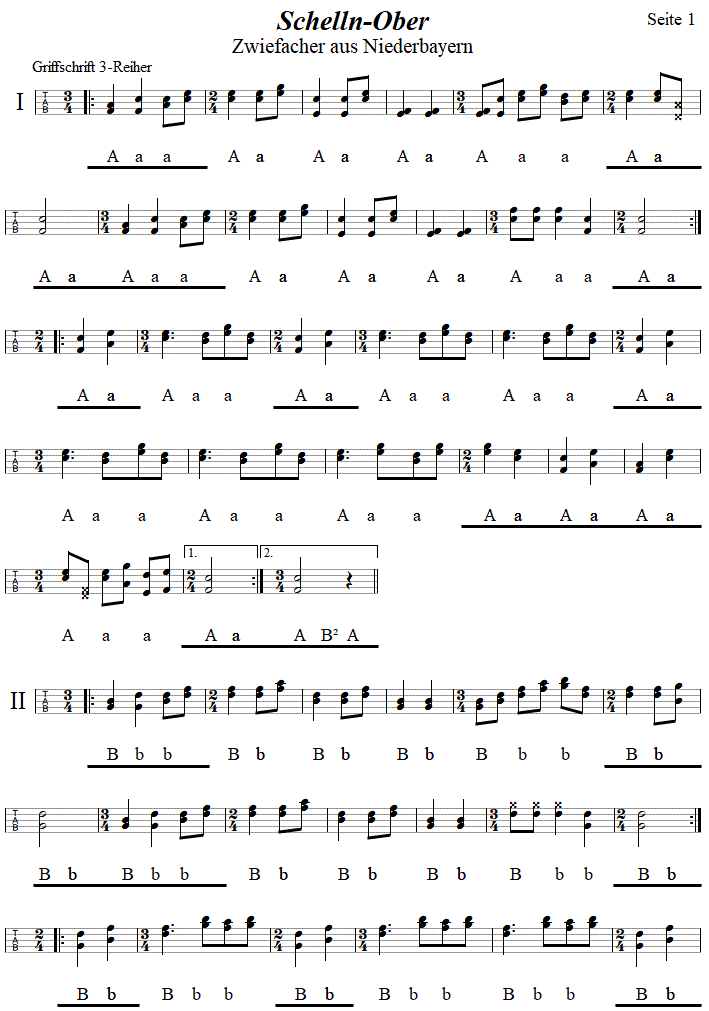 Schelln-Ober, Zwiefacher in Griffschrift für Steirische Harmonika