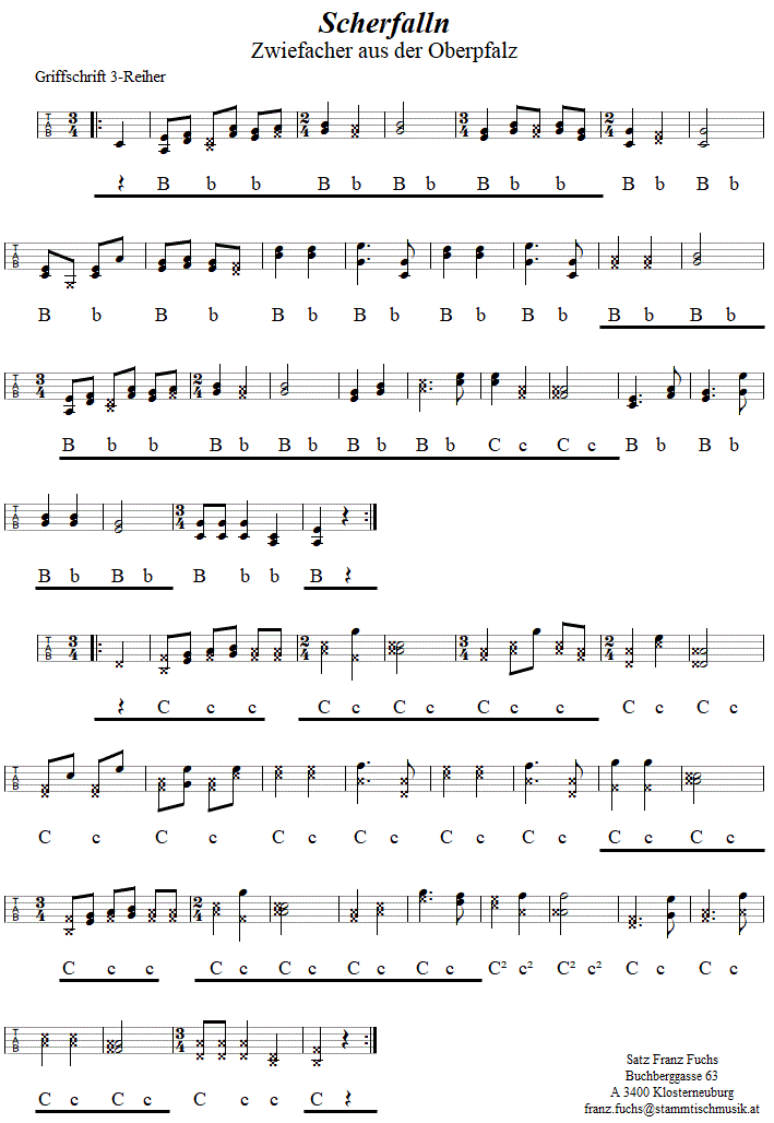 Scherfalln Zwiefacher, in Griffschrift für Steirische Harmonika