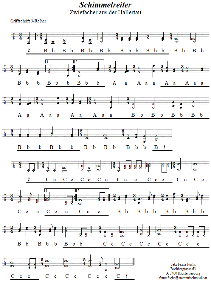 Schimmelreiter Zwiefacher, in Griffschrift für Steirische Harmonika