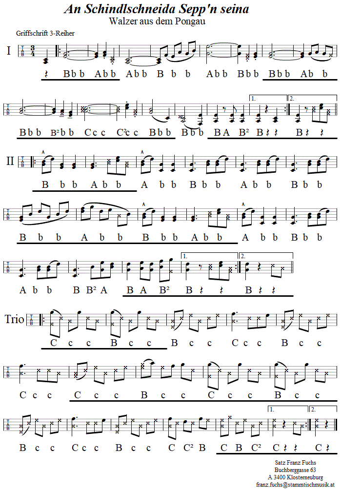 An Schindelschneider Seppn seiner - in Griffschrift für Steirische Harmonika