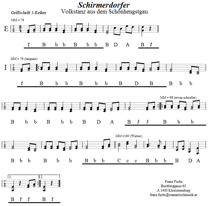 Schirmerdorfer, Volkstanznoten