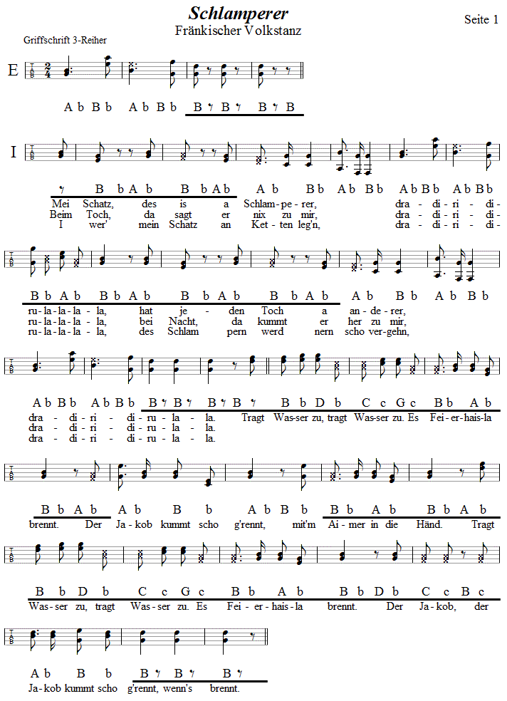 Schlamperer, in Griffschrift für Steirische Harmonika