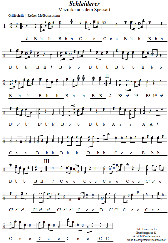 Schleiderer, in Griffschrift für Steirische Harmonika