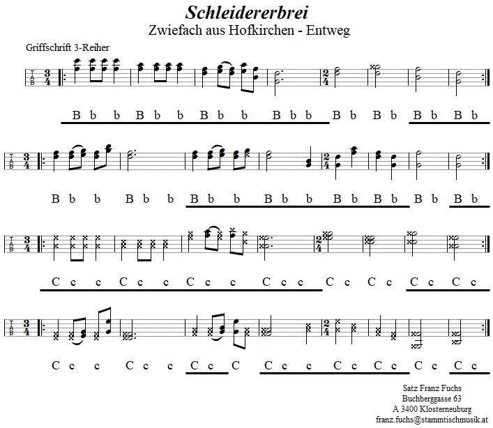 Schleidererbrei, Zwiefacher in Griffschrift für Steirische Harmonika