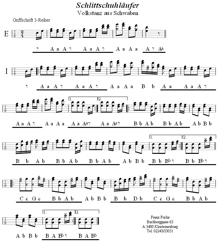 Schlittschuhläufer (Schlittschuhpolka) in Griffschrift für Steirische Harmonika