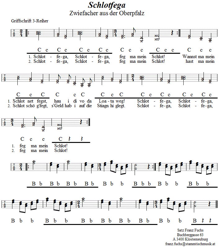 Schlotfeger, Zwiefacher in Griffschrift für Steirische Harmonika