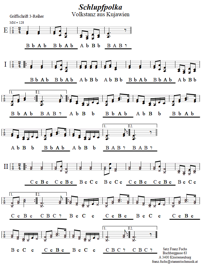 Schlupfpolka in Griffschrift für Steirische Harmonika