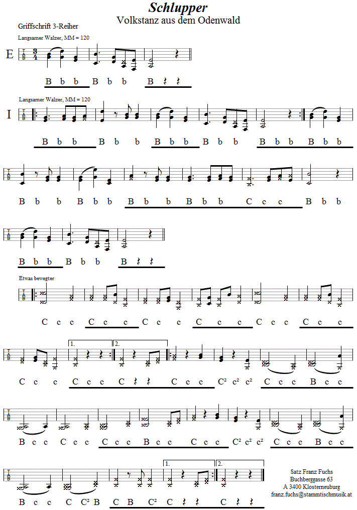 Schlupper, in Griffschrift für Steirische Harmonika