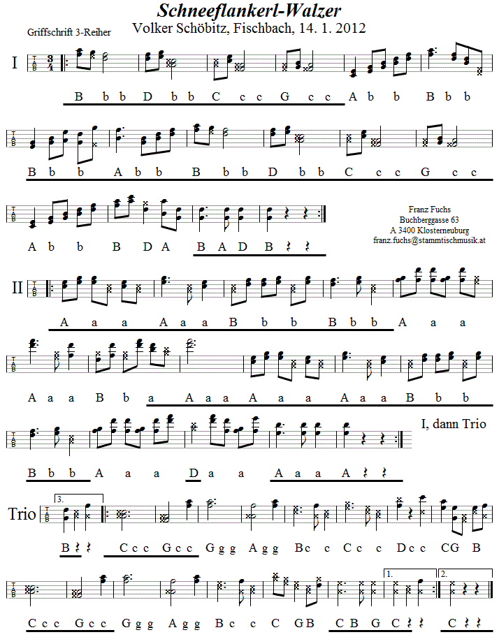 Schneeflankerl-Walzer von Volker Schöbitz in Griffschrift für Steirische Harmonika