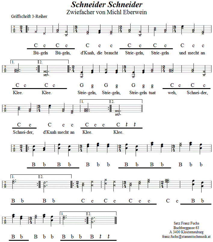 Schneider Schneider - Zwiefacher, in Griffschrift für Steirische Harmonika