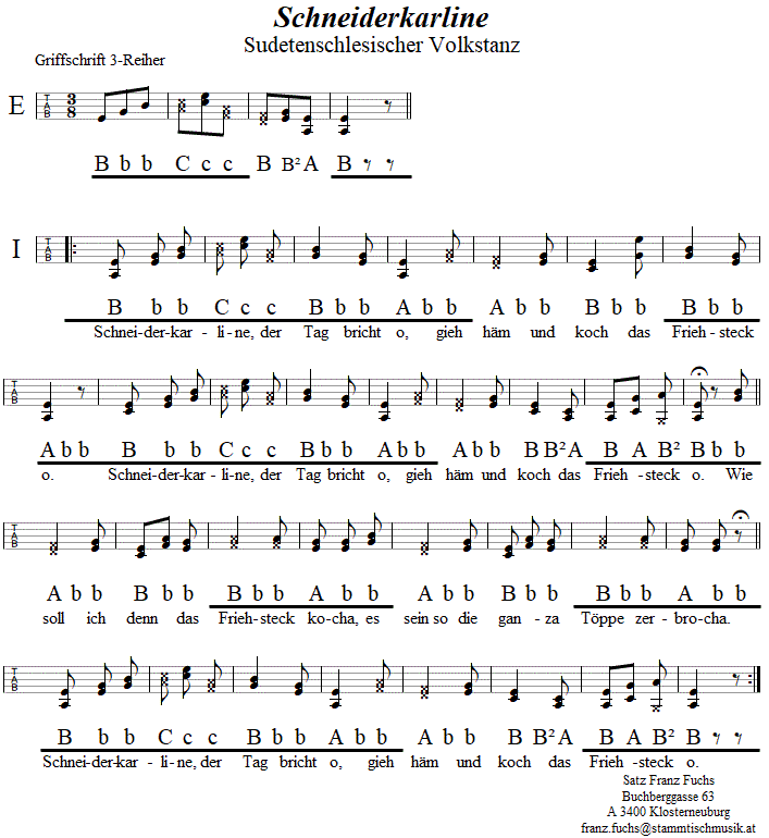 Schneiderkarline, in Griffschrift für Steirische Harmonika