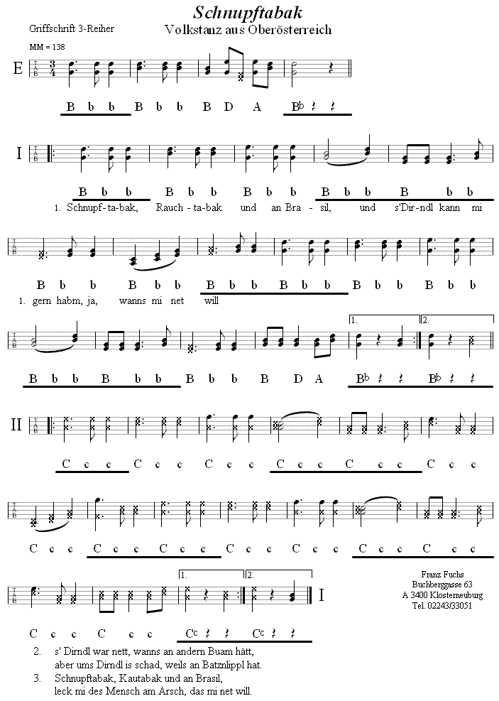 Schnupftabak in Griffschrift für Steirische Harmonika