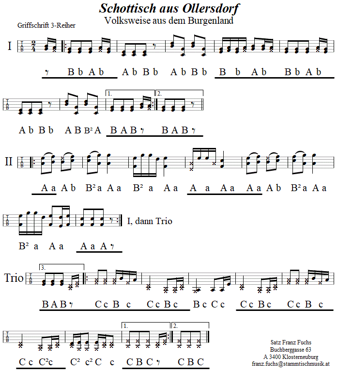 Schottisch aus Ollersdorf in Griffschrift für Steirische Harmonika