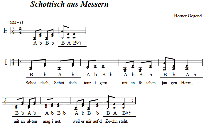 Schottisch aus Messern in Griffschrift für Steirische Harmonika