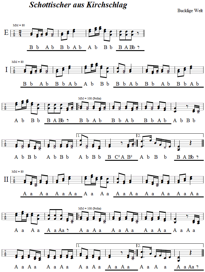 Schottischer aus Kirchschlag, in Griffschrift für Steirische Harmonika