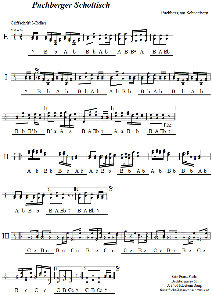 Puchberger Schottisch Griffschrift - Musik zum Volkstanz - Volksmusik und Volkstanz