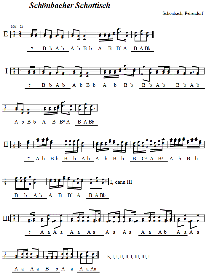 Schottisch aus Schönbach Griffschrift - Musik zum Volkstanz - Volksmusik und Volkstanz