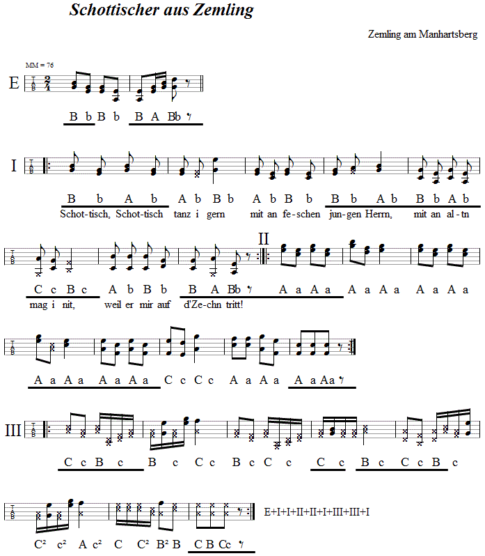 Schottischer aus Zemling, in Griffschrift für Steirische Harmonika