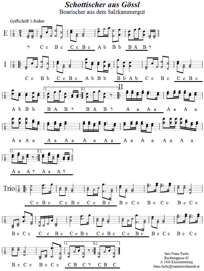 Schottischer aus Gössl, in Griffschrift für Steirische Harmonika