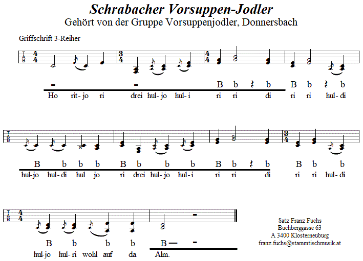 Schrabacher Vorsuppenjodler in Griffschrift für Steirische Harmonika