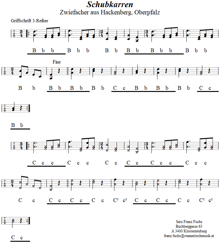 Schubkarren, Zwiefacher, in Griffschrift für Steirische Harmonika