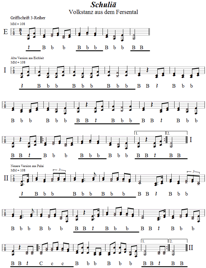 Schuliä aus dem Fersental, in Griffschrift für Steirische Harmonika