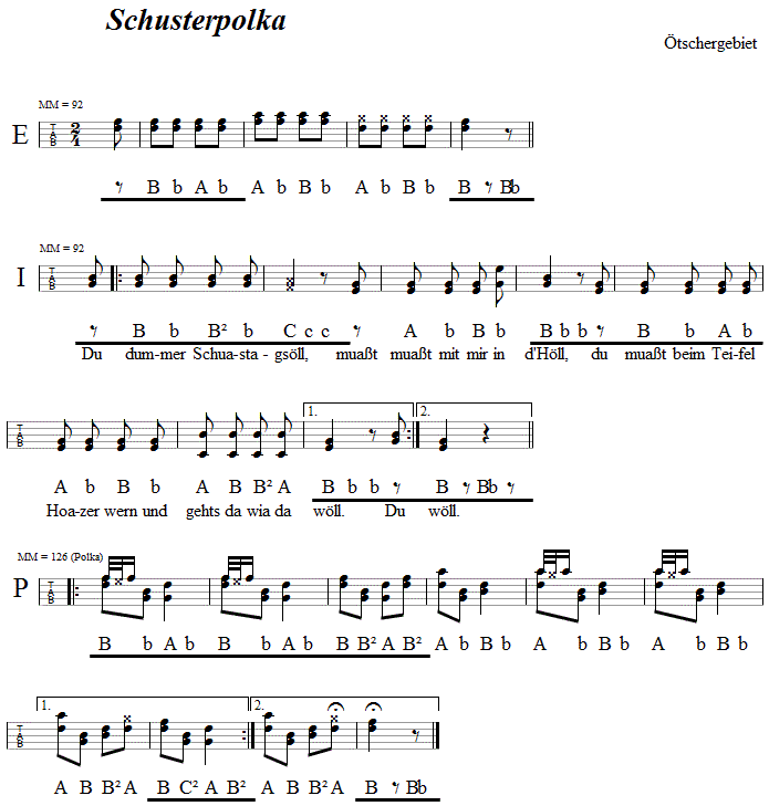 Schusterpolka aus dem Ötschergebiet, in Griffschrift für Steirische Harmonika