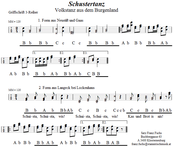 Schustertanz, in Griffschrift für Steirische Harmonika