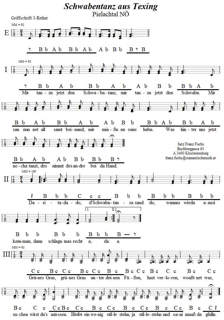 Schwabentanz aus Texing, in Griffschrift für Steirische Harmonika