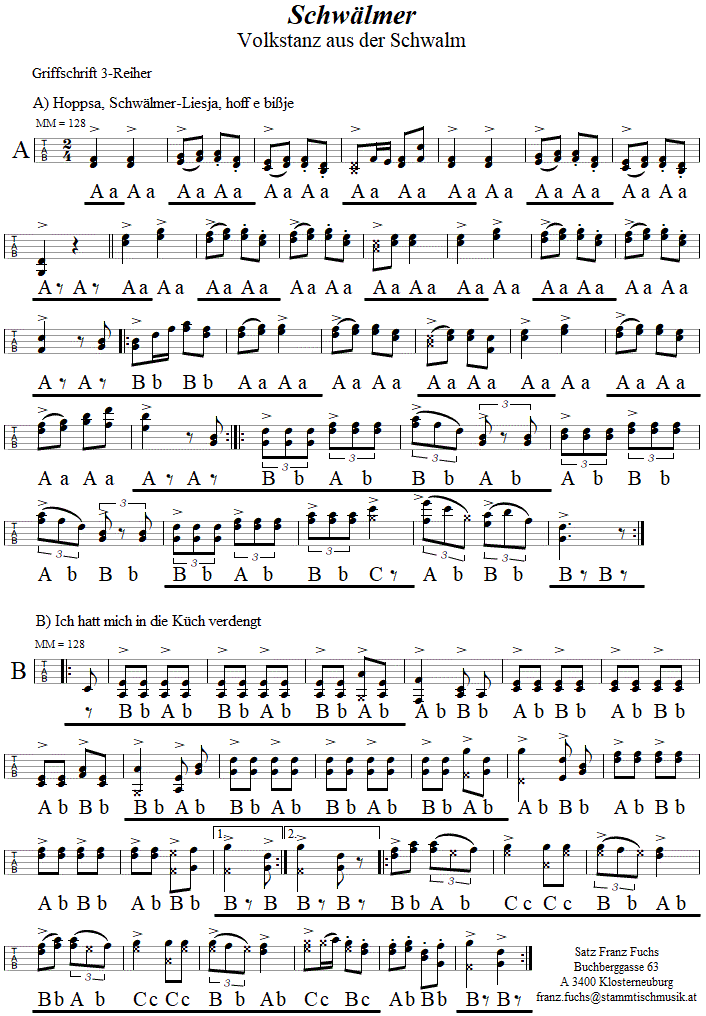 Schwälmer, in Griffschrift für Steirische Harmonika